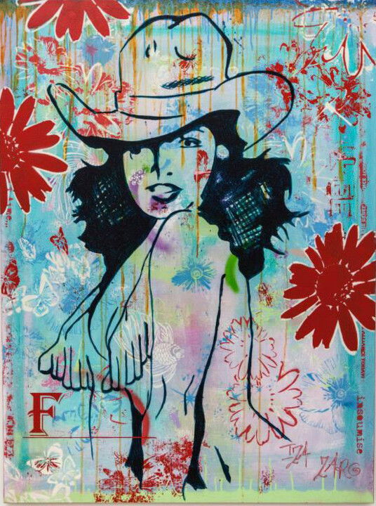 Painting titled "CowGirl" by Iza Zaro, Original Artwork, Acrylic