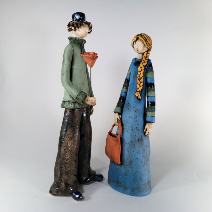Sculpture titled "A Romantic Couple" by Izisculptures, Original Artwork, Ceramics