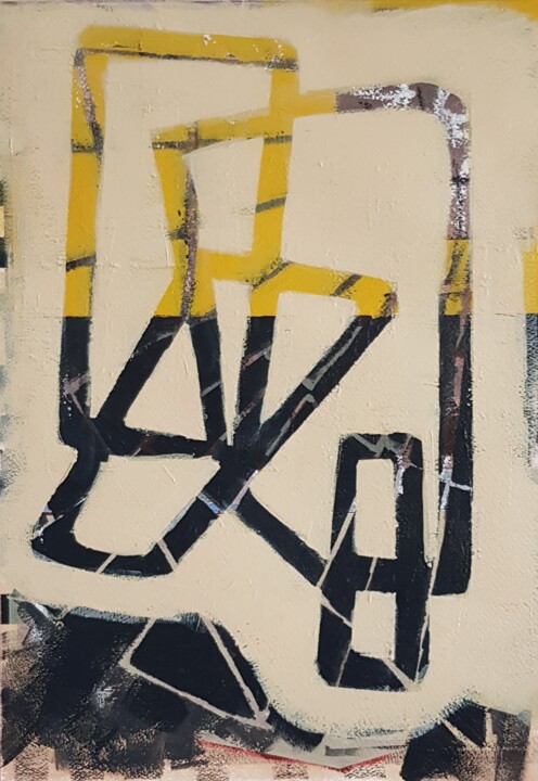 Malerei mit dem Titel "Yellow black sand" von J.Kesin, Original-Kunstwerk, Acryl