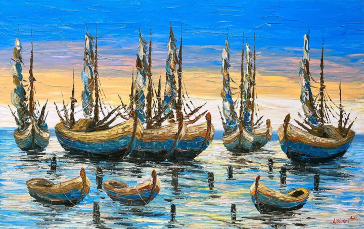 Painting titled "Anchored Dreams #2" by J. Woko, Original Artwork, Acrylic