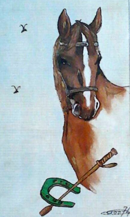 Peinture intitulée "CHEVAL" par Jackie Godenir, Œuvre d'art originale, Gouache Monté sur Carton