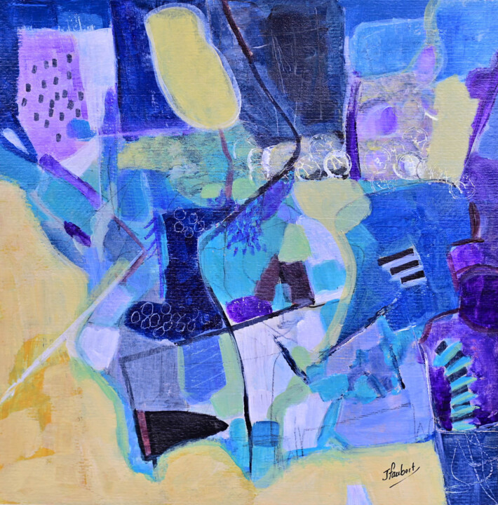Malerei mit dem Titel "Bleu jaune" von Jacqueline Faubert, Original-Kunstwerk, Acryl
