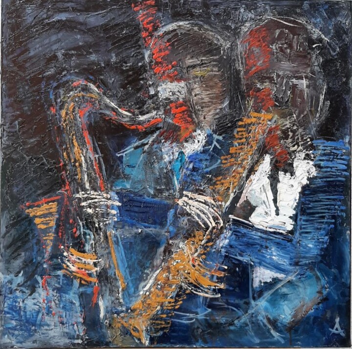 Peinture intitulée "Trane & Dolphy" par Jacques Arena, Œuvre d'art originale, Huile Monté sur Châssis en bois