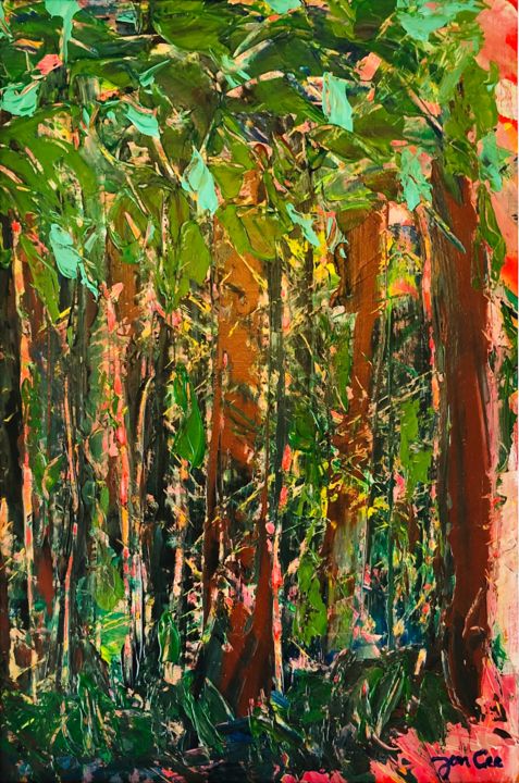 Schilderij getiteld "Forêt tropicale" door Jacques Combarieu, Origineel Kunstwerk, Acryl