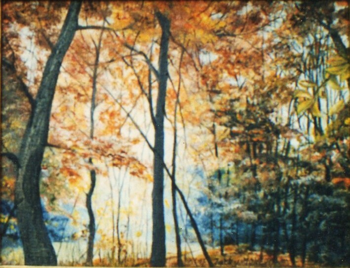 Painting titled "Couleurs d'automne" by Jacques Moncho (Art d'antan), Original Artwork, Oil