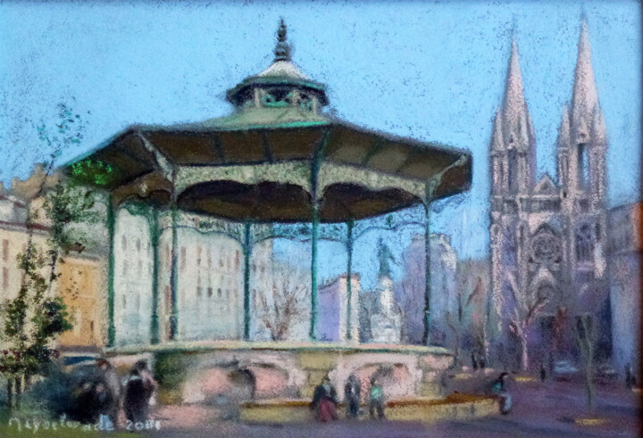 Peinture intitulée "Marseille, Kiosque…" par Jacques Peyrelevade, Œuvre d'art originale, Pastel Monté sur Carton