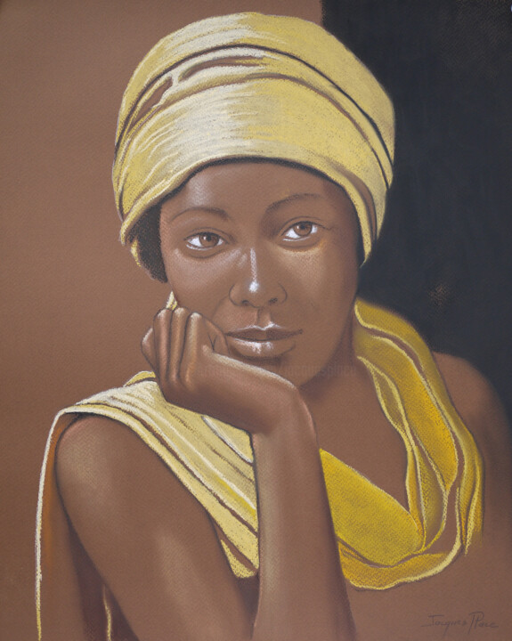 Drawing titled "Le turban jaune" by Jacques Place, Original Artwork, Pastel