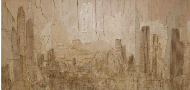 Collagen mit dem Titel "la ville" von Jacques Chevalier, Original-Kunstwerk, Collagen Auf Holzplatte montiert