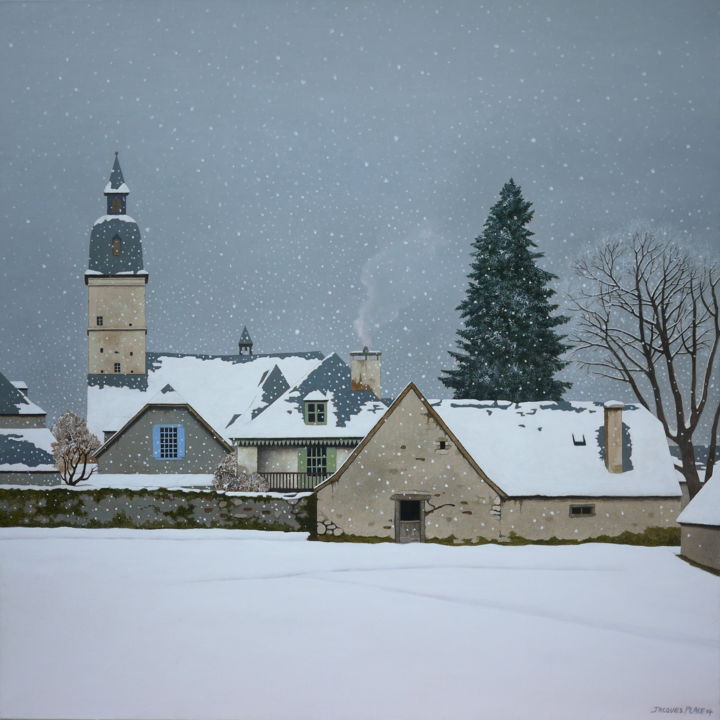 Peinture intitulée "Arrens sous la neige" par Jacques Place, Œuvre d'art originale, Acrylique