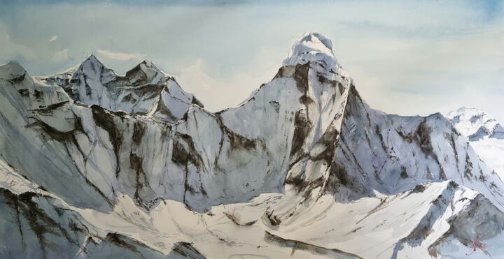 Schilderij getiteld "Lhotse" door Jacques Villares, Origineel Kunstwerk, Aquarel
