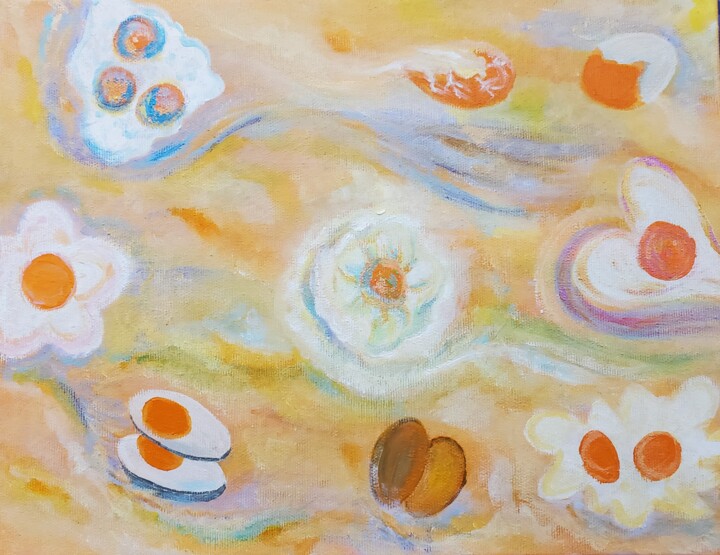 Painting titled "Egg Clouds" by Jaden Zen, Original Artwork, Acrylic