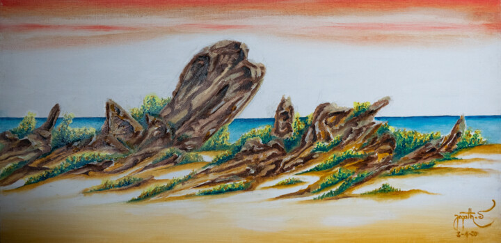 Pintura titulada "The Beach" por Jagath Wickramarachchi, Obra de arte original, Oleo Montado en Panel de madera