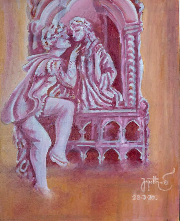 Painting titled "Romeo Juliet" by Jagath Wickramarachchi, Original Artwork, Oil Mounted on Wood Panel