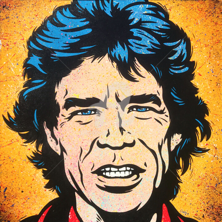Картина под названием "Mick Jagger" - Jamie Lee, Подлинное произведение искусства, Акрил Установлен на Деревянная рама для н…