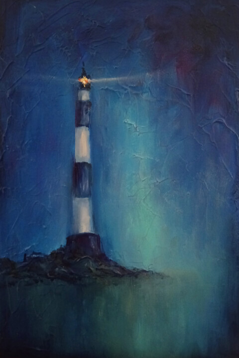 Картина под названием "Lighthouse at Night" - Jamila Rasulzada, Подлинное произведение искусства, Масло