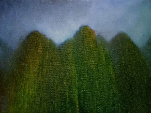 Картина под названием "Mountainscape XVI" - Jan De Vleeschauwer, Подлинное произведение искусства, Масло Установлен на Дерев…
