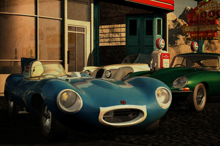 Digital Arts titled "Jaguar Type D at an…" by Jan Keteleer, Original Artwork, 3D Modeling
