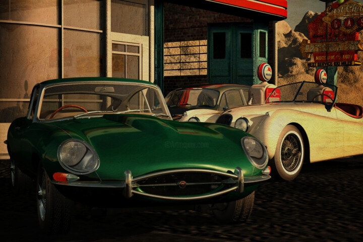 Digital Arts titled "Jaguar E-Type at an…" by Jan Keteleer, Original Artwork, 3D Modeling