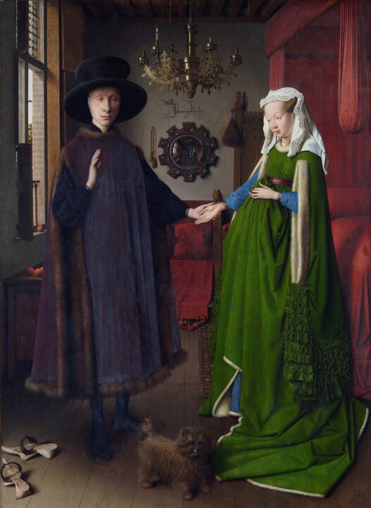 제목이 "Les Époux Arnolfini"인 미술작품 Jan Van Eyck로, 원작, 기름