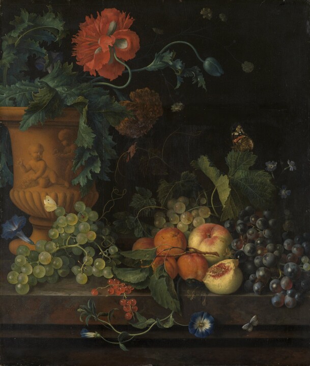 Peinture intitulée "Vase en terre cuite…" par Jan Van Huysum, Œuvre d'art originale, Huile