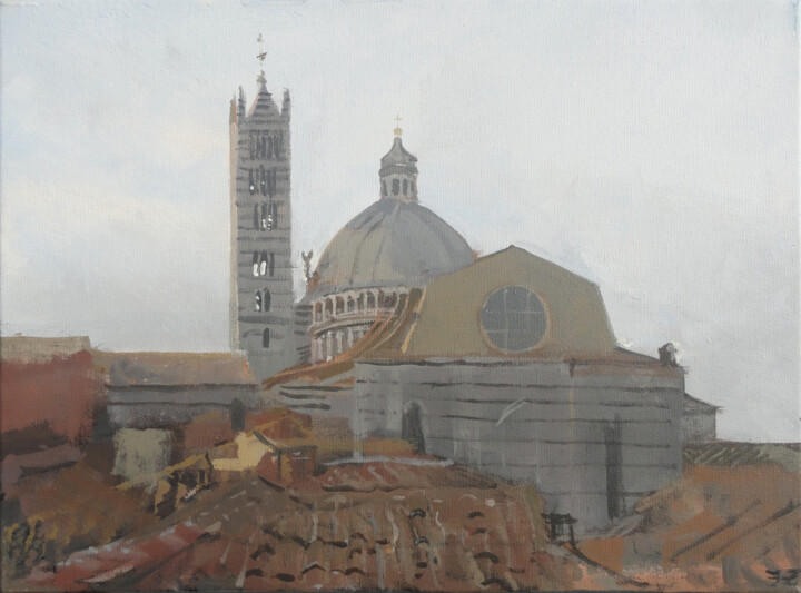 Malarstwo zatytułowany „Duomo di Siena. Pla…” autorstwa Janis Zingitis, Oryginalna praca, Akryl Zamontowany na Drewniana ram…