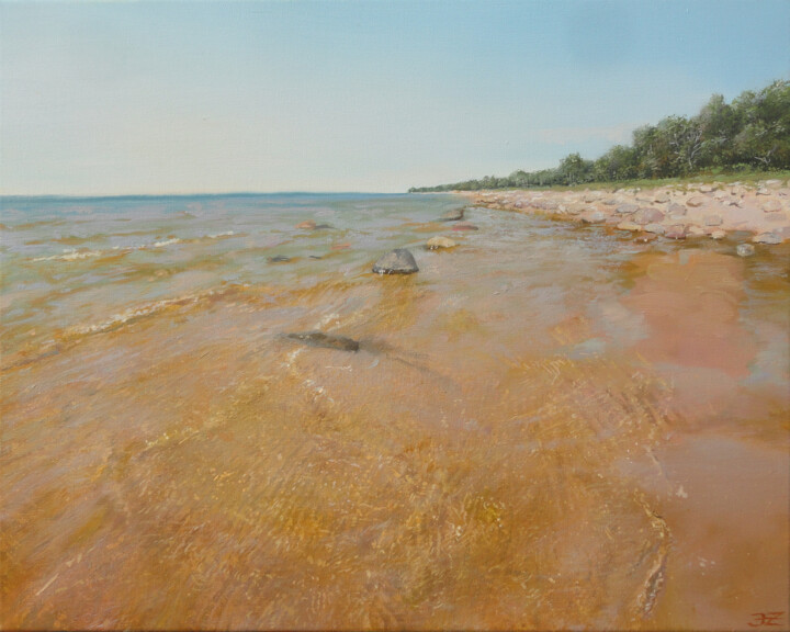 Painting titled "Baltic Sea in Vidze…" by Janis Zingitis, Original Artwork, Oil