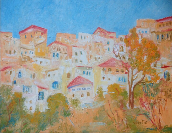 Malerei mit dem Titel "landscape in safed 4" von Janna Shulrufer, Original-Kunstwerk, Öl