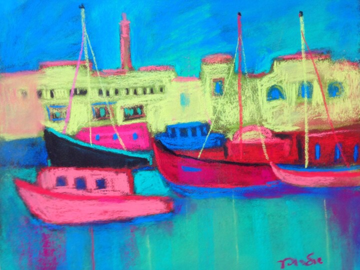 Dessin intitulée "port Akko" par Janna Shulrufer, Œuvre d'art originale, Pastel