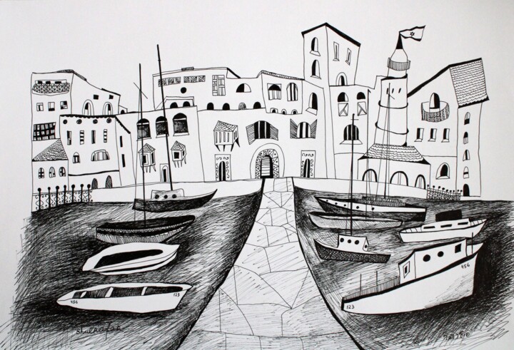 Desenho intitulada "view at Jaffa" por Janna Shulrufer, Obras de arte originais, Tinta