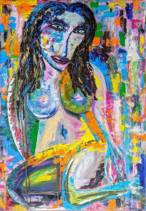 Pintura intitulada "Traumfrau" por Jasmin Meirose, Obras de arte originais, Óleo Montado em Armação em madeira