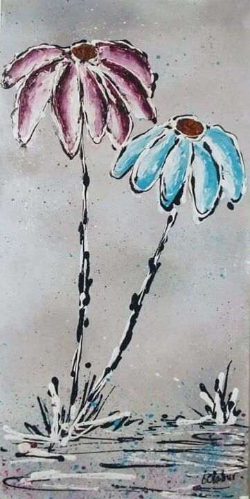 Malerei mit dem Titel "Fleurs 2" von Jean-Claude Latour, Original-Kunstwerk, Acryl Auf Keilrahmen aus Holz montiert