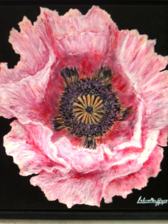 Ζωγραφική με τίτλο "le pavot rose" από Lebreton-Hays, Αυθεντικά έργα τέχνης, Ακρυλικό
