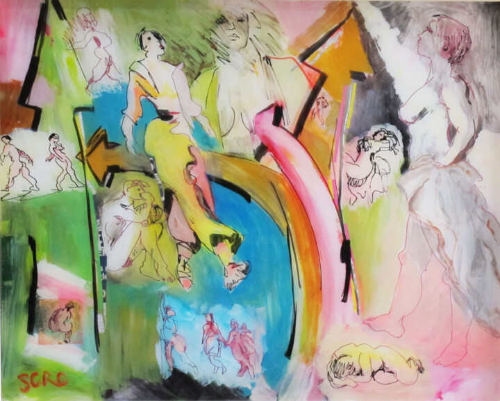 Painting titled "La vie continue" by Jean-Claude Sgro, Original Artwork, Acrylic Mounted on Wood Stretcher frame