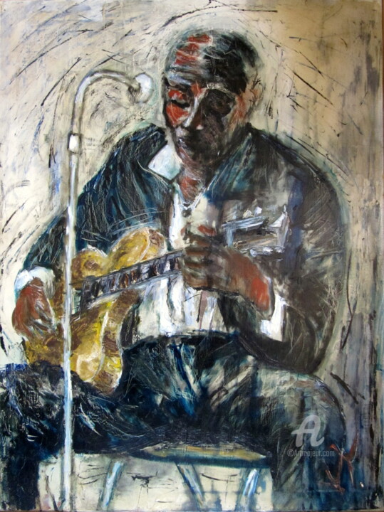 Pittura intitolato "BLUE JAZZ, guitaris…" da Jean Edmond Tropet, Opera d'arte originale, Olio