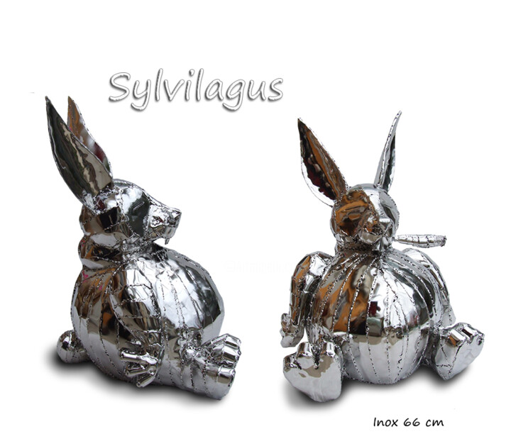 Sculpture titled "Sylvilagus" by Jean-François André, Original Artwork, Stainless Steel