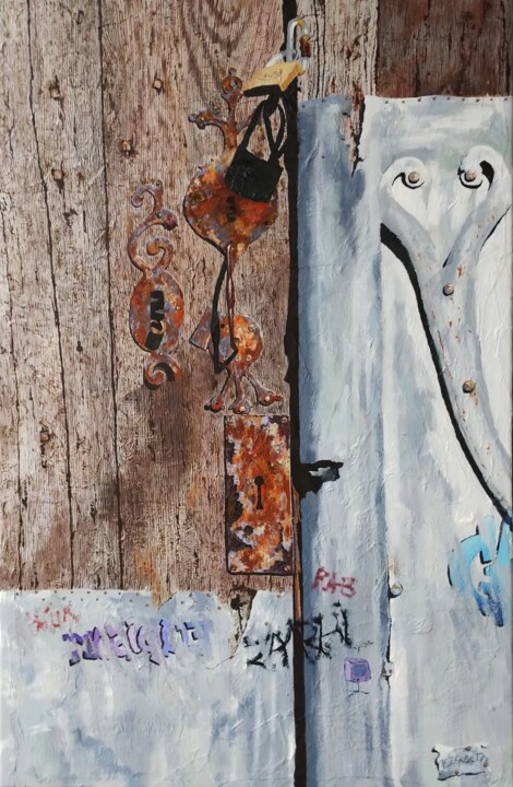 제목이 "Les trois serrures"인 미술작품 Jean-François Déridet로, 원작, 기름 나무 들것 프레임에 장착됨