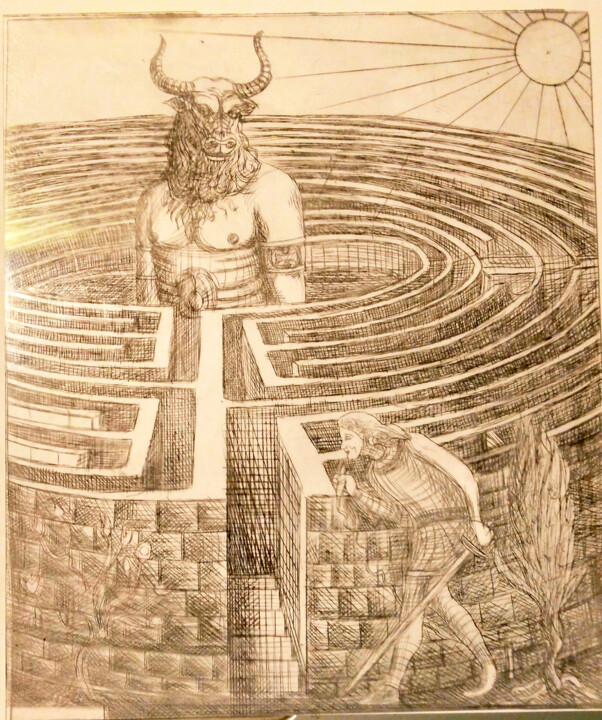 Prenten & gravures getiteld "Thésée et Minotaure" door Jean-François Jullien, Origineel Kunstwerk, Gravure