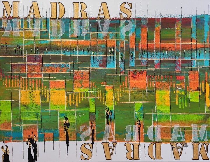 Malerei mit dem Titel "MADRAS" von Jean-Humbert Savoldelli, Original-Kunstwerk, Acryl Auf Keilrahmen aus Holz montiert