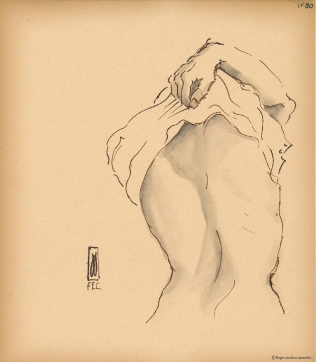 Dessin intitulée "Dos d'homme" par Jean Jouvin, Œuvre d'art originale