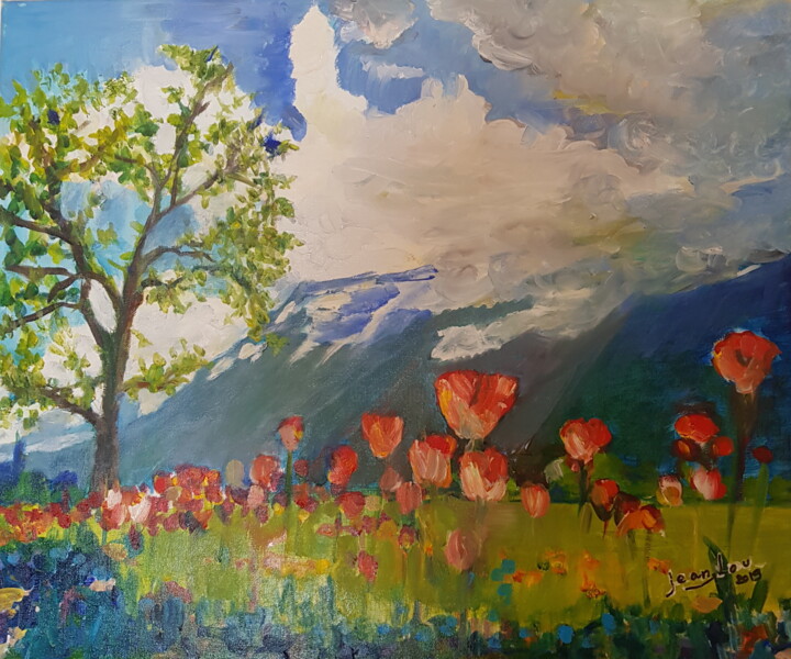 "Coquelicots" başlıklı Tablo Jean-Lou tarafından, Orijinal sanat, Petrol