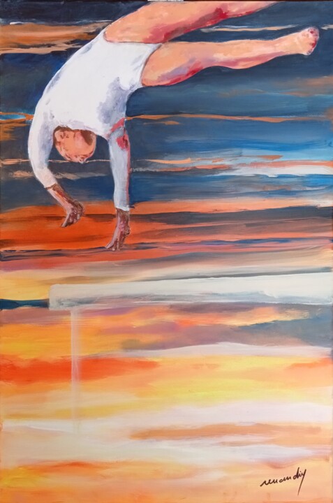 Malerei mit dem Titel "La gymnaste" von Jean Louis Renaudin, Original-Kunstwerk, Acryl Auf Keilrahmen aus Holz montiert