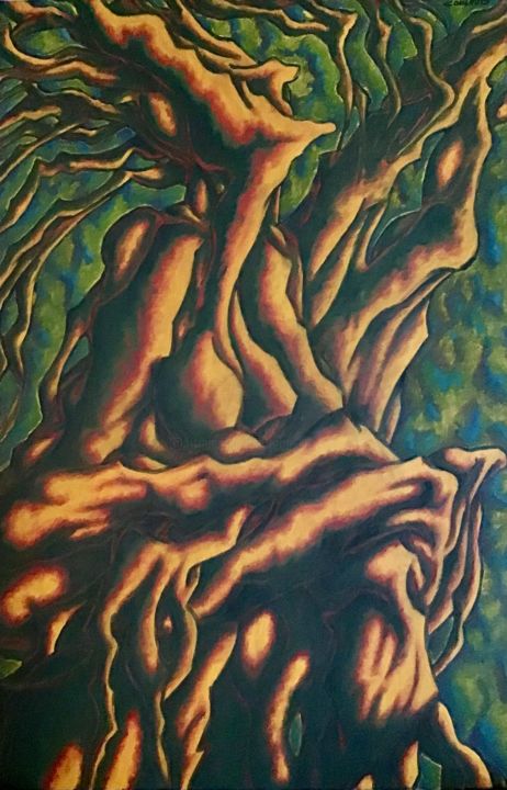 Painting titled "La vieille arbre" by Jean-Luc Coulaud, Original Artwork, Oil
