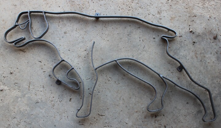 Sculpture titled "Epagneul Breton à l…" by Jean-Luc Lopez, Original Artwork, Metals