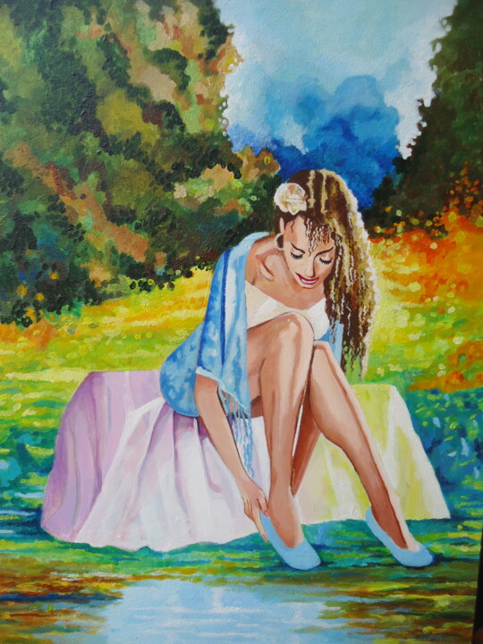 Schilderij getiteld "la   jeune fille ro…" door Jean Luc Marès, Origineel Kunstwerk, Acryl