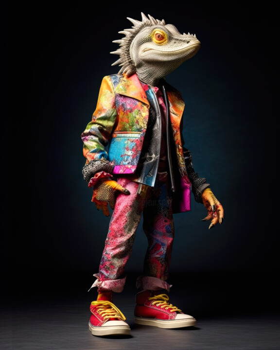 "Mr Iguane 1" başlıklı Dijital Sanat Jean Luc Michon tarafından, Orijinal sanat, AI tarafından oluşturulan görüntü