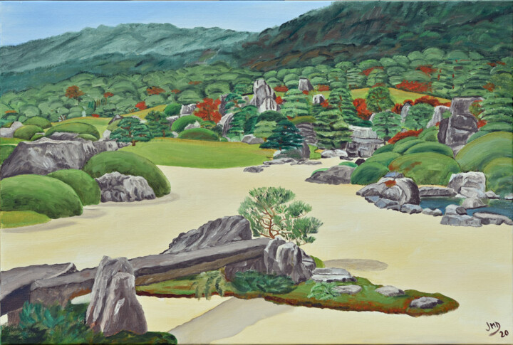 Painting titled "Adashi Museum 2" by Jean-Marc Dufer, Original Artwork, Oil Mounted on Wood Stretcher frame