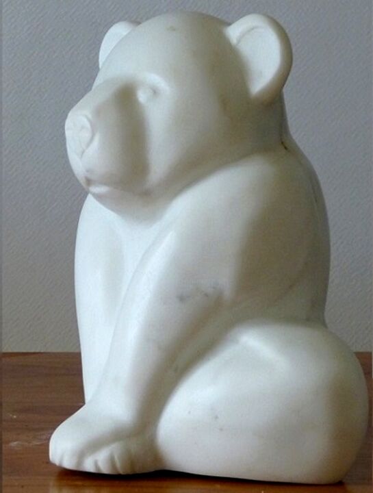 Carrara Marble Teddy Bear Sculpture by Jean-Michel Garino