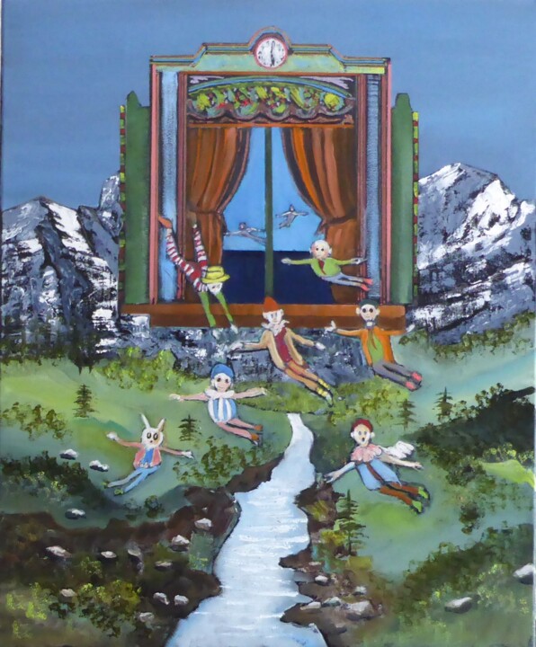 Картина под названием "la grande evasion" - Jean-Michel Yon, Подлинное произведение искусства, Масло Установлен на Деревянна…
