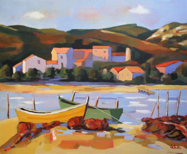 Peinture intitulée "Peyriac de mer" par Jean-Noël Le Junter, Œuvre d'art originale, Huile Monté sur Châssis en bois