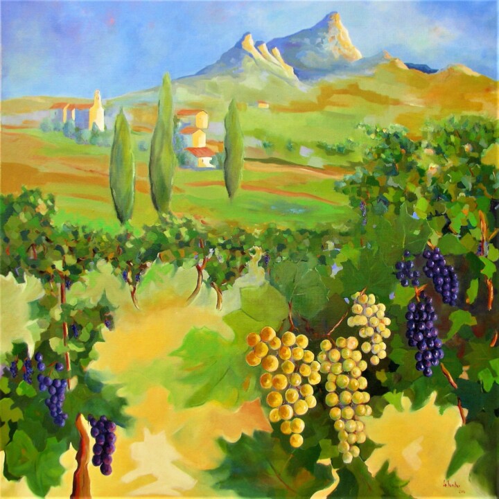 Peinture intitulée "Le Vignoble du Pic…" par Jean-Noël Le Junter, Œuvre d'art originale, Huile Monté sur Châssis en bois